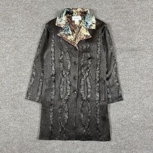 VTG Brown Snake Print Reversible Crinkle Mid-Length Button-Front Coat Women’s M